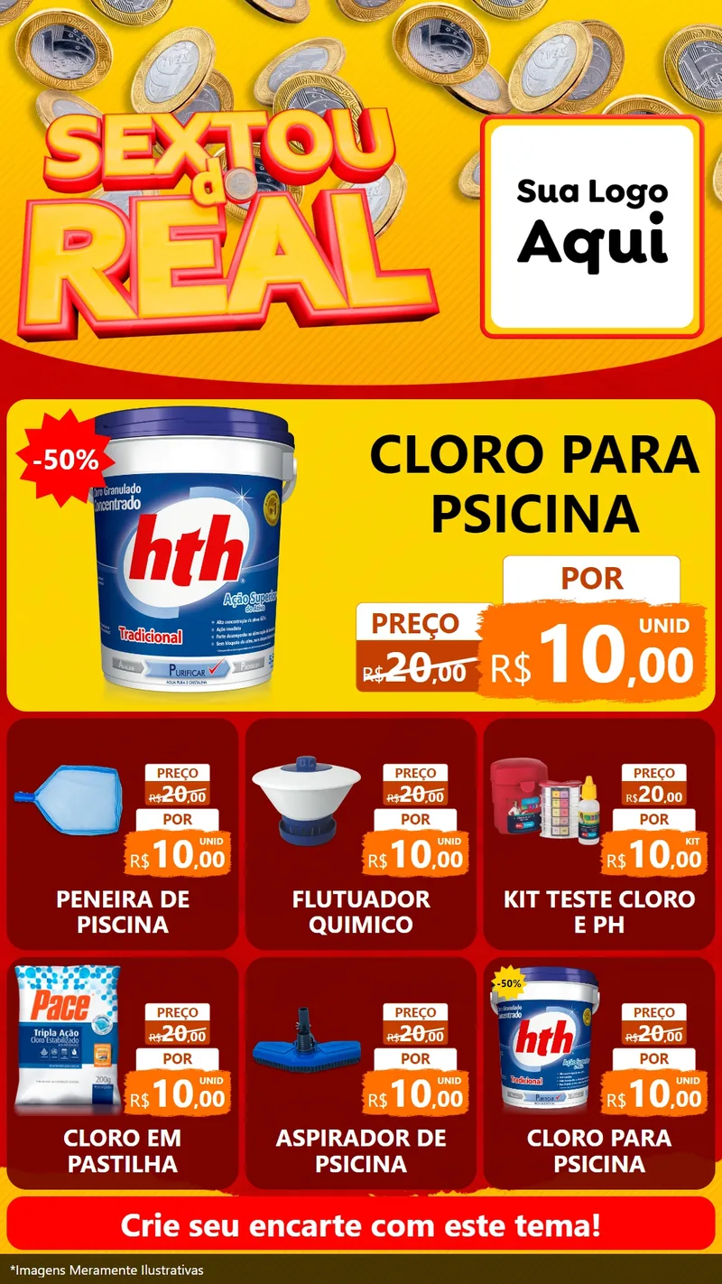 Modelo de Rede Social para Stories com o tema Sextou do Real para Produtos para Piscina