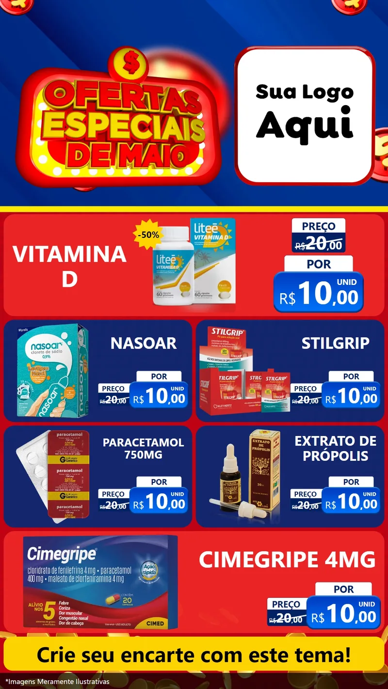 Modelo de TV para TV Vertical com o tema Ofertas Especiais de Maio para Farmácia