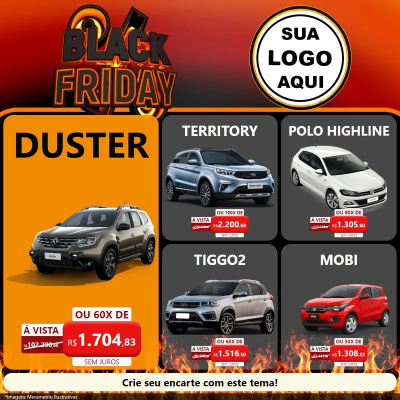 Modelo de Rede Social para Feed Facebook com o tema Black Friday para Concessionaria de Carros