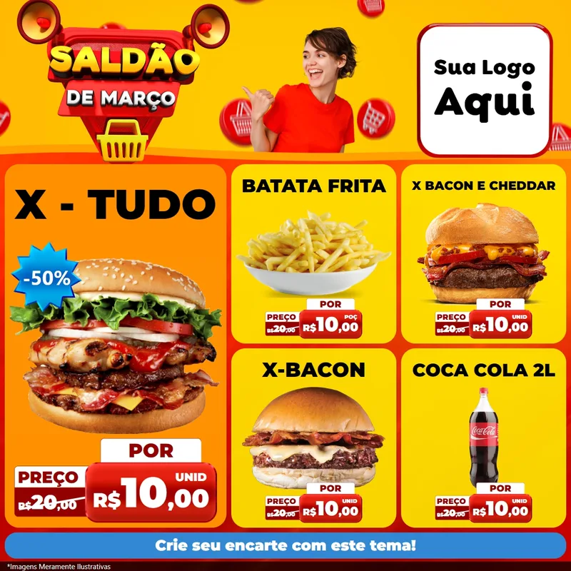 Modelo de Rede Social para Feed Facebook com o tema Saldão de Março para Hamburgueria