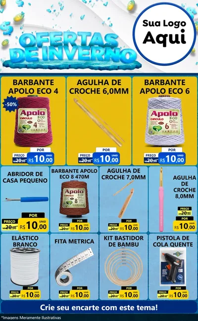 Modelo de Encarte para Encarte Grande com o tema Ofertas de Inverno para Armarinho e Aviamentos