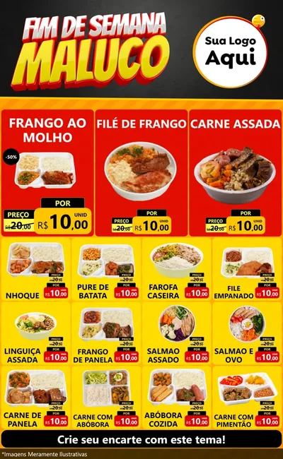 Modelo de Encarte para Encarte Grande com o tema Final de Semana Maluco para Restaurante
