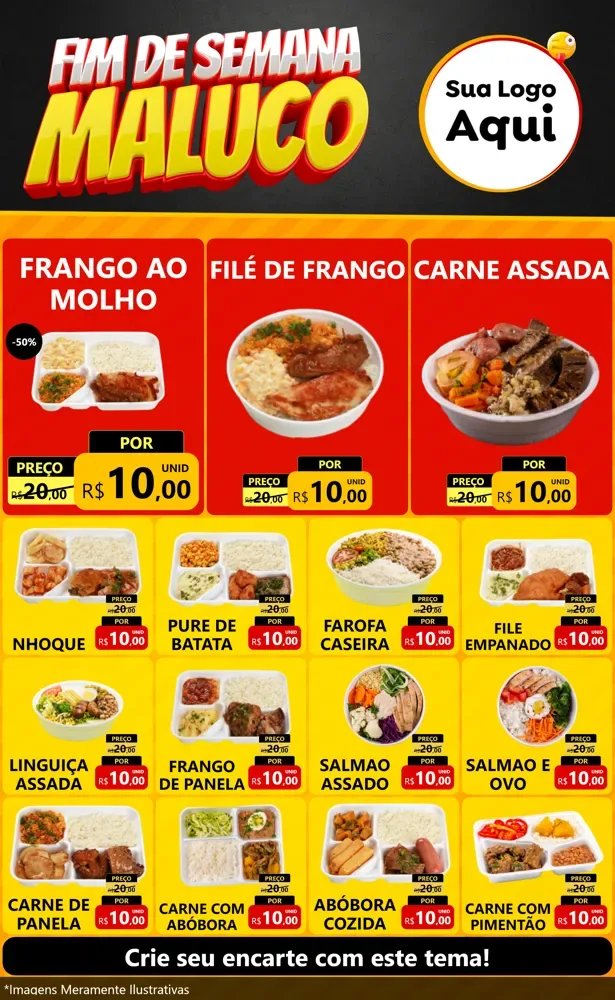 Modelo de Encarte para Encarte Grande com o tema Final de Semana Maluco para Restaurante