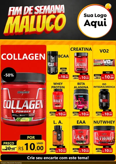 Modelo de Encarte para Encarte A4 Vertical com o tema Final de Semana Maluco para Suplementos alimentares