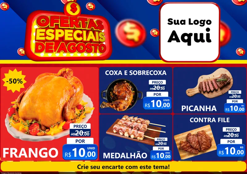 Modelo de Encarte para Encarte A4 Horizontal com o tema Ofertas Especiais de Agosto para Assados
