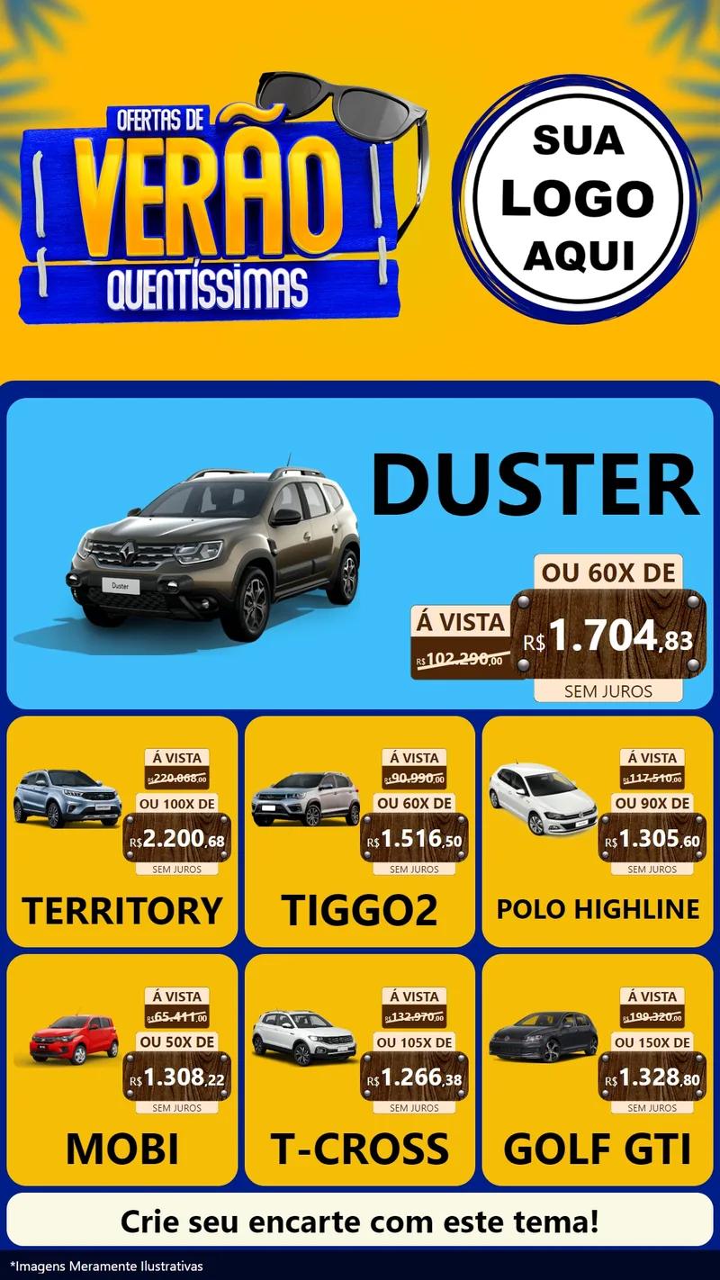 Modelo de Rede Social para Stories com o tema Ofertas de Verão Quentíssimas para Concessionaria de Carros