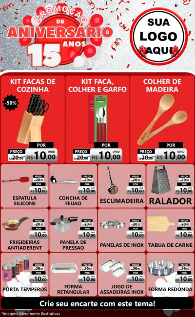Modelo de Encarte para Encarte Grande com o tema Promoção de Aniversário - 15 Anos para Utilidades Domésticas