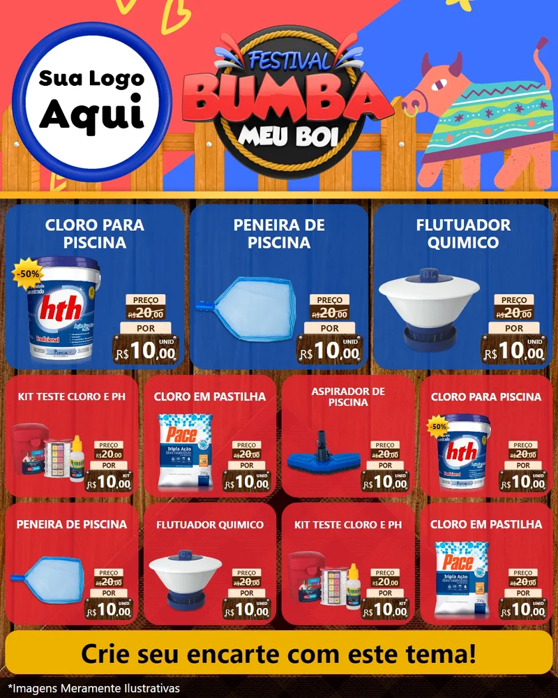 Modelo de Rede Social para Feed Instagram com o tema Festival Bumba Meu Boi para Produtos para Piscina