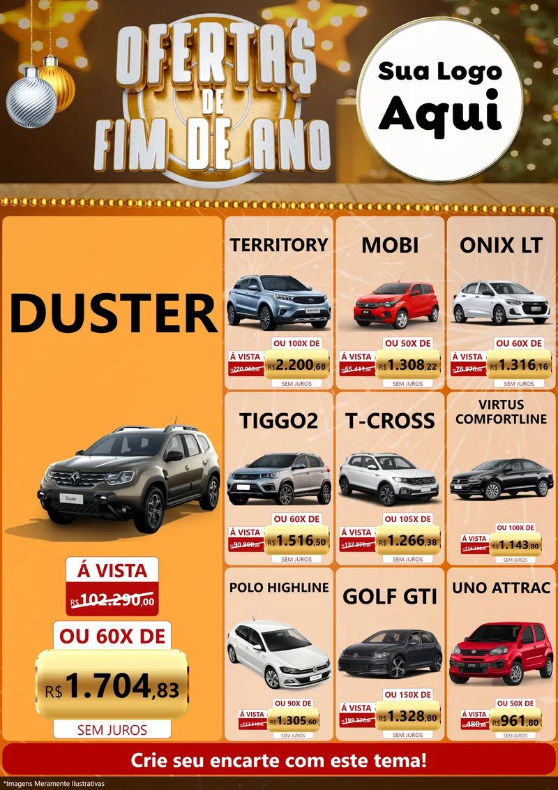 Modelo de Encarte para Encarte A4 Vertical com o tema Ofertas de Fim de Ano para Concessionaria de Carros