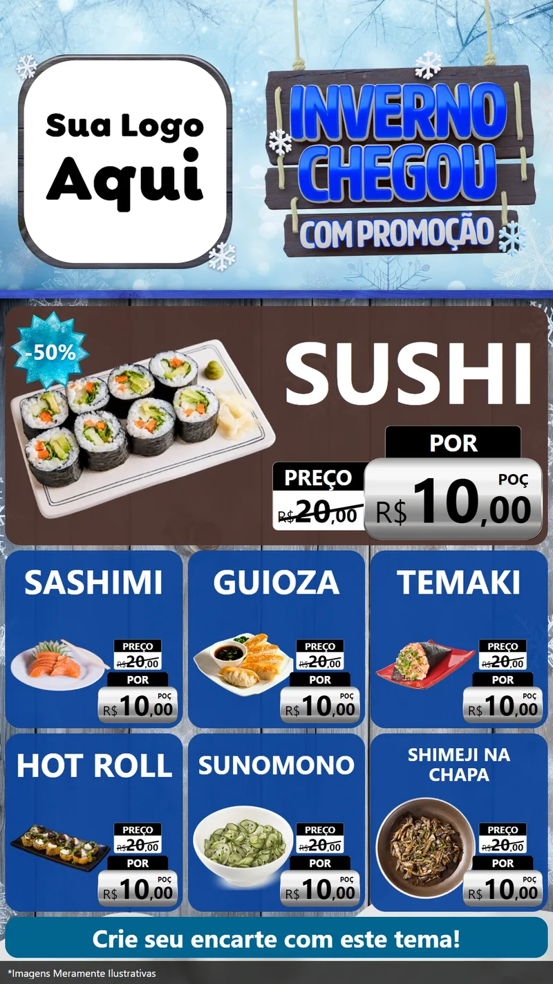 Modelo de Rede Social para Stories com o tema Inverno Chegou Com Promoção para Comida japonesa