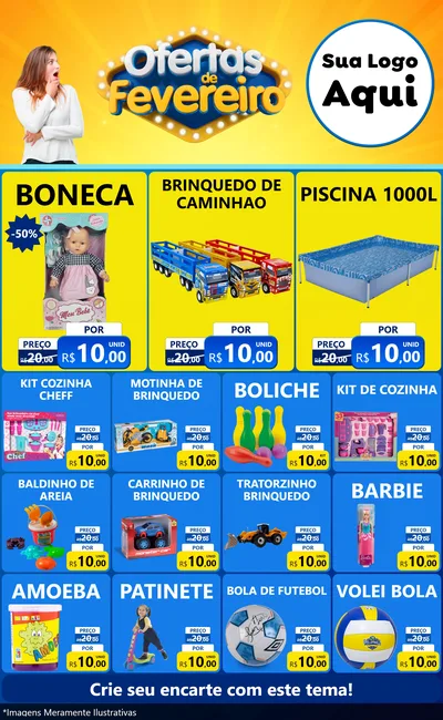 Modelo de Encarte para Encarte Grande com o tema Ofertas de Fevereiro para Brinquedos