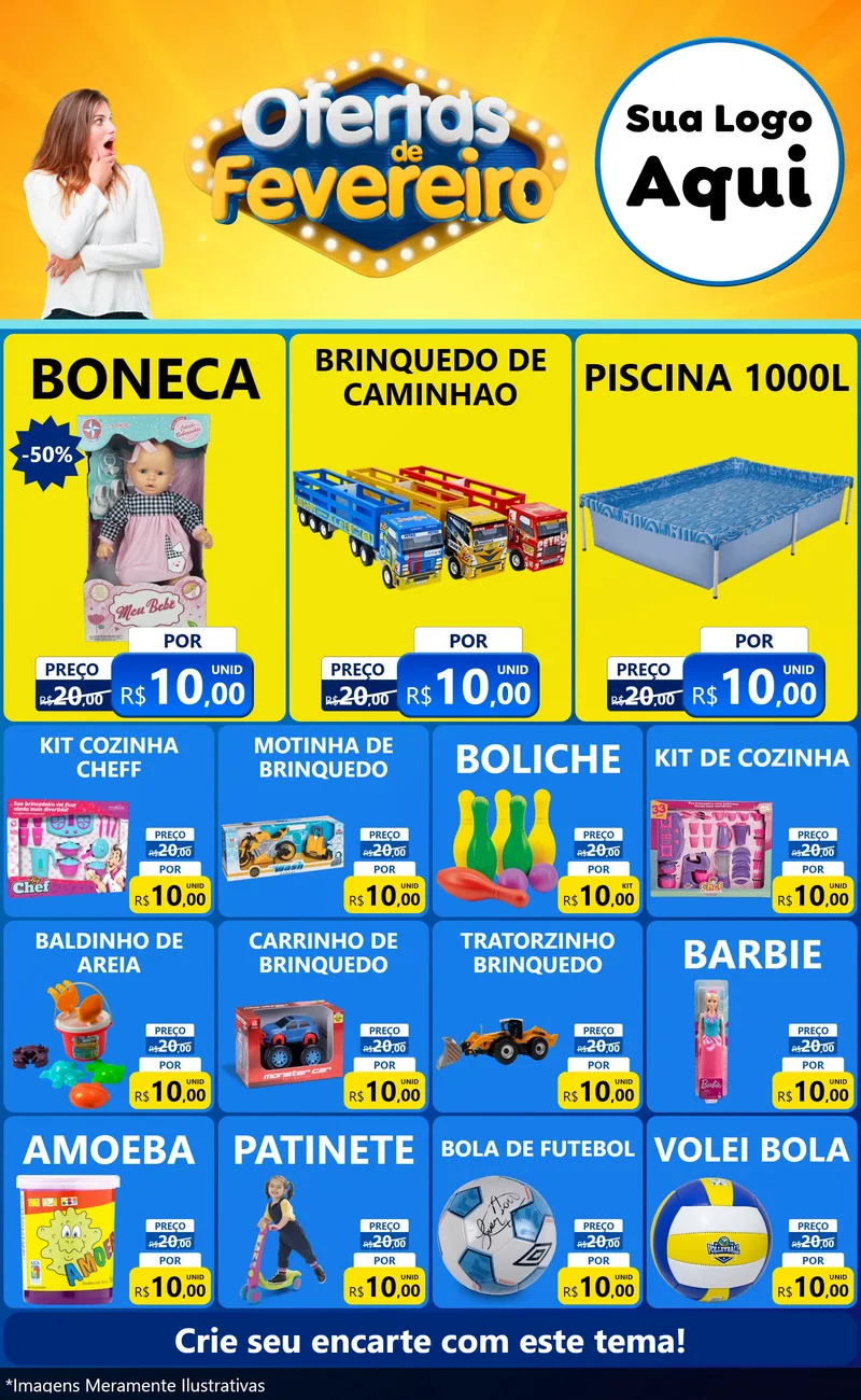 Modelo de Encarte para Encarte Grande com o tema Ofertas de Fevereiro para Brinquedos
