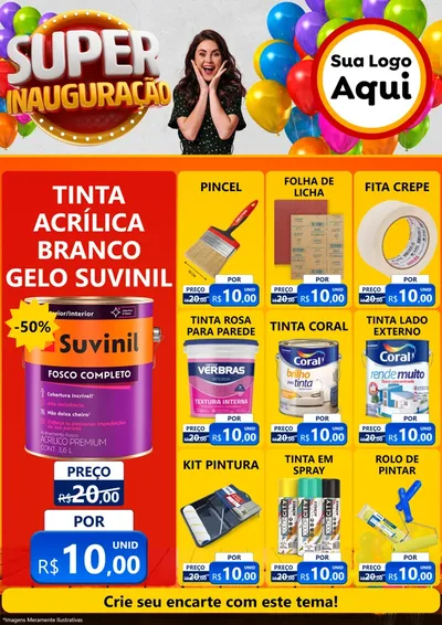Modelo de Encarte para Encarte A4 Vertical com o tema Super Inauguração para Tintas e Ferramentas