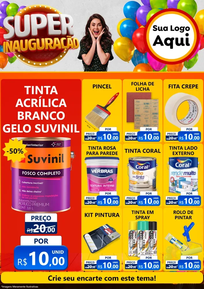 Modelo de Encarte para Encarte A4 Vertical com o tema Super Inauguração para Tintas e Ferramentas