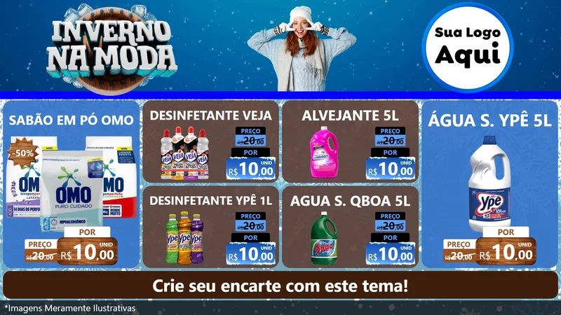 Modelo de TV para TV Horizontal com o tema Inverno na Moda para Produtos de Limpeza