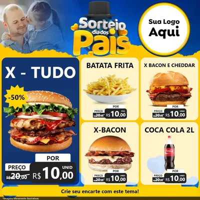 Modelo de Rede Social para Feed Facebook com o tema Sorteio Dia Dos Pais para Hamburgueria