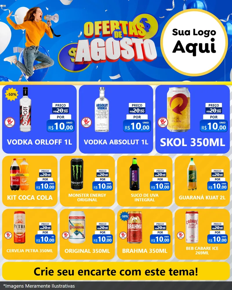 Modelo de Rede Social para Feed Instagram com o tema Ofertas de Agosto para Distribuidora de bebidas