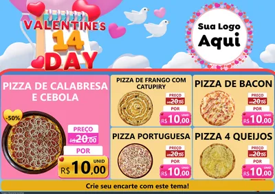 Modelo de Encarte para Encarte A4 Horizontal com o tema Valentine's Day para Pizzaria