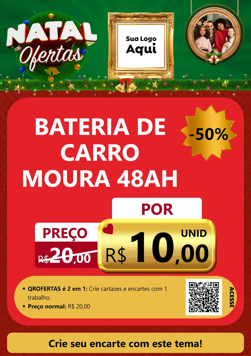 Modelo de Cartaz para Cartaz A4 Vertical com o tema Natal de Ofertas para Baterias Elétricas
