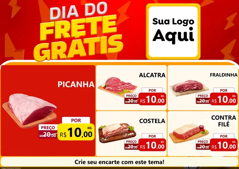 Modelo de Encarte para Encarte A4 Horizontal com o tema Dia do Frete Grátis para Açougue