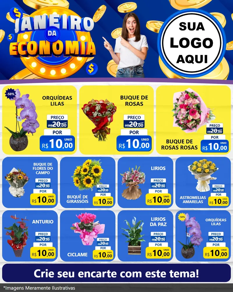 Modelo de Rede Social para Feed Instagram com o tema Janeiro da Economia para Floricultura e jardim