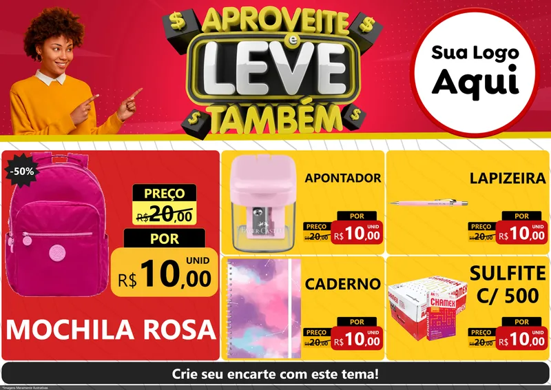 Modelo de Encarte para Encarte A4 Horizontal com o tema Aproveite e Leve Também para Papelaria