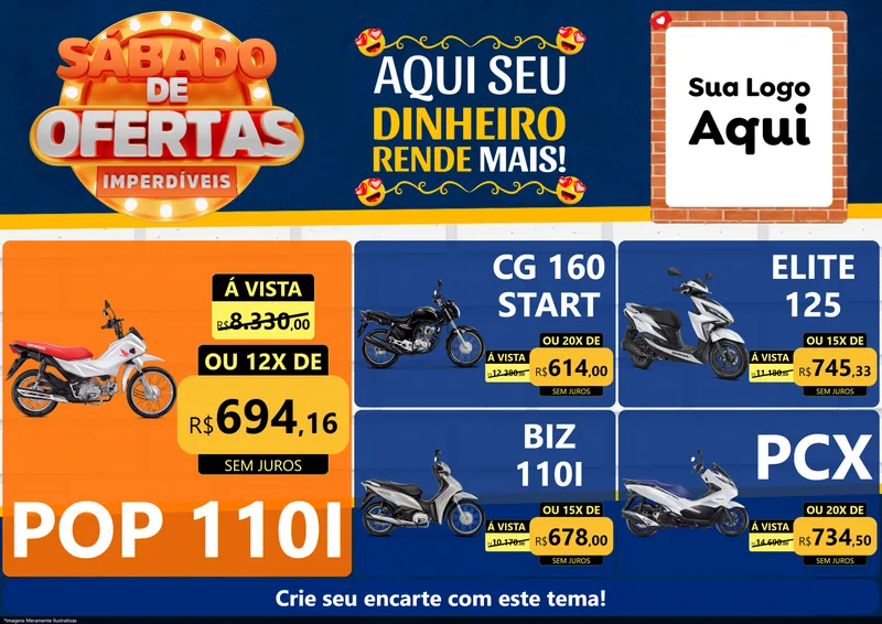 Modelo de Encarte para Encarte A4 Horizontal com o tema Sábado de Ofertas Imperdíveis para Concessionaria de Motos