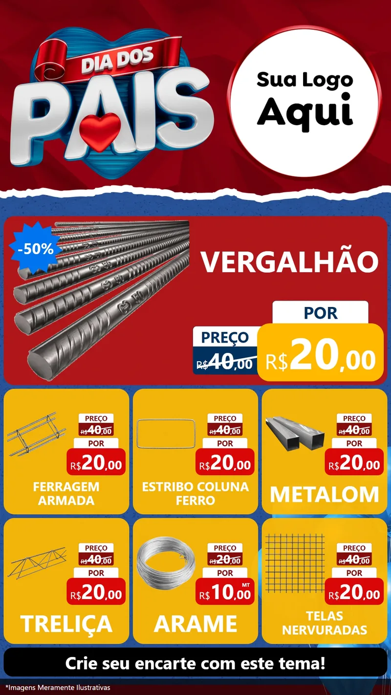 Modelo de Rede Social para Stories com o tema Dia dos Pais para Ferragens