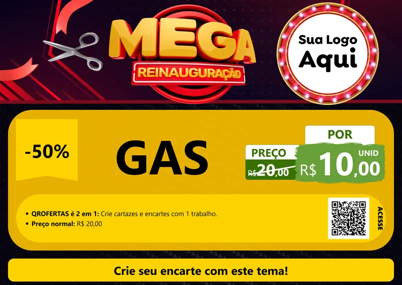 Modelo de Cartaz para Cartaz A4 Horizontal com o tema Mega Reinauguração para Água e gás