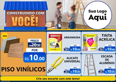 Modelo de Encarte para Encarte A4 Horizontal com o tema Construindo Com Você para Material para Construção