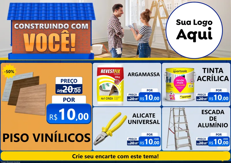 Modelo de Encarte para Encarte A4 Horizontal com o tema Construindo Com Você para Material para Construção