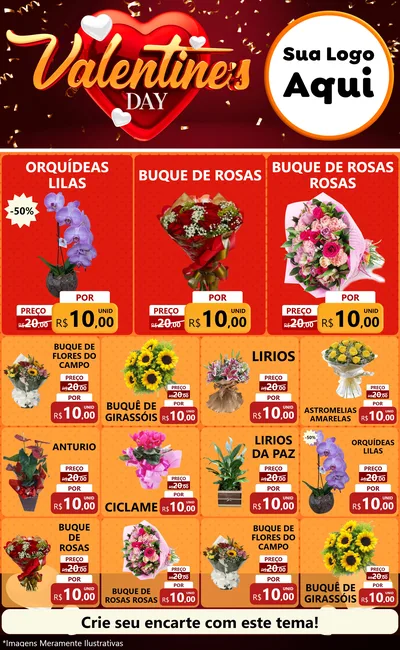 Modelo de Encarte para Encarte Grande com o tema Valentine's Day para Floricultura e jardim