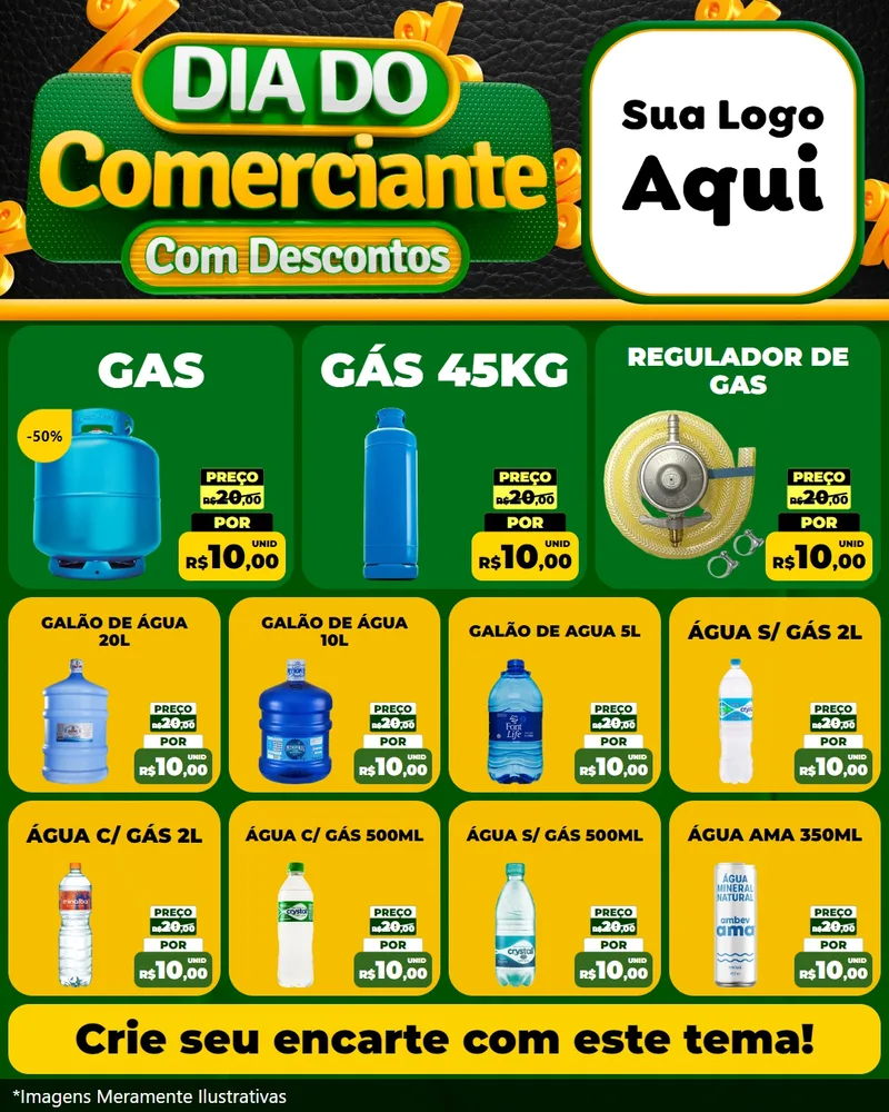 Modelo de Rede Social para Feed Instagram com o tema Dia do Comerciante com Descontos para Água e gás