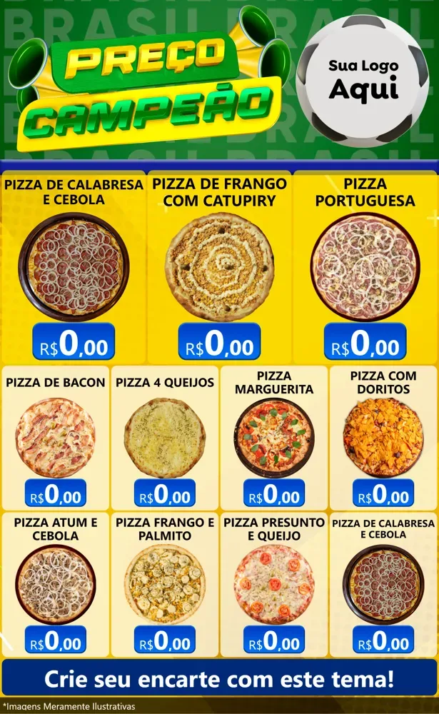 Modelo de Encarte para Encarte Grande com o tema Preço Campeão - Copa para Pizzaria