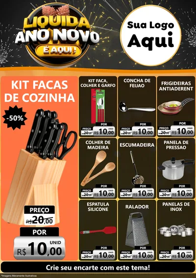 Modelo de Encarte para Encarte A4 Vertical com o tema Liquida Ano Novo É Aqui! para Utilidades Domésticas