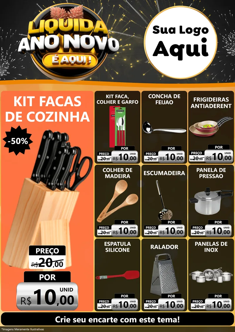 Modelo de Encarte para Encarte A4 Vertical com o tema Liquida Ano Novo É Aqui! para Utilidades Domésticas