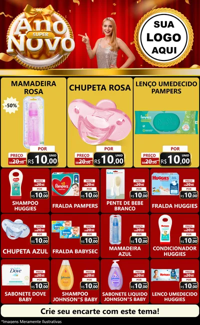 Modelo de Encarte para Encarte Grande com o tema Super Ano Novo para Bebês