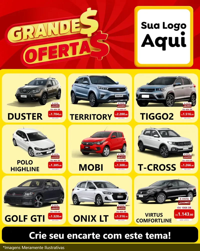 Modelo de Rede Social para Feed Instagram com o tema Grandes Ofertas para Concessionaria de Carros