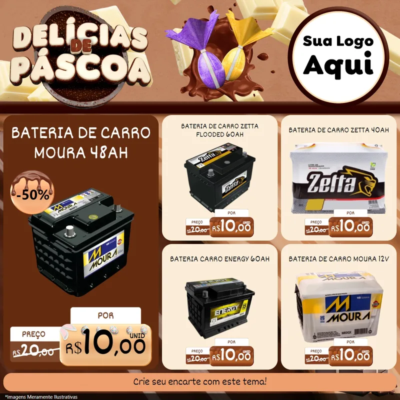 Modelo de Rede Social para Feed Facebook com o tema Delícias de Páscoa para Baterias Elétricas