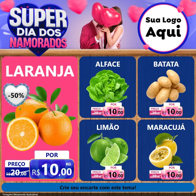 Modelo de Rede Social para Feed Facebook com o tema Super Dia dos Namorados para Hortifrúti