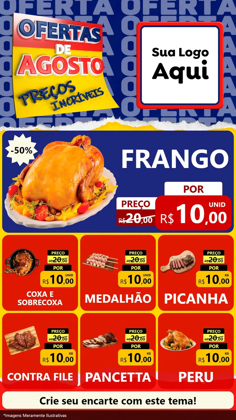 Modelo de Rede Social para Stories com o tema Ofertas de Agosto - Preços Incríveis para Assados
