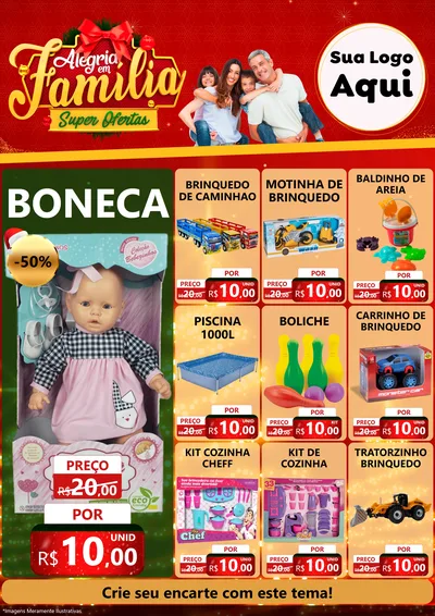 Modelo de Encarte para Encarte A4 Vertical com o tema Alegria em Família Super Ofertas - Natal para Brinquedos