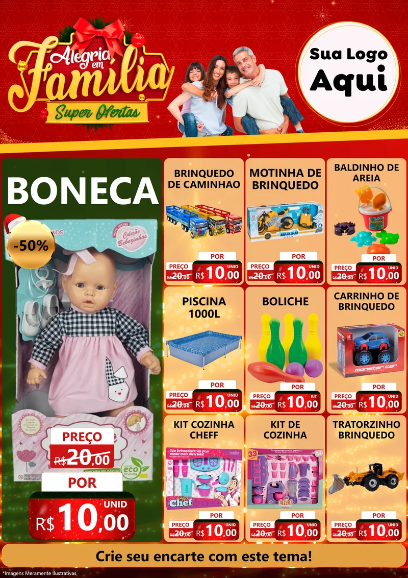 Modelo de Encarte para Encarte A4 Vertical com o tema Alegria em Família Super Ofertas - Natal para Brinquedos