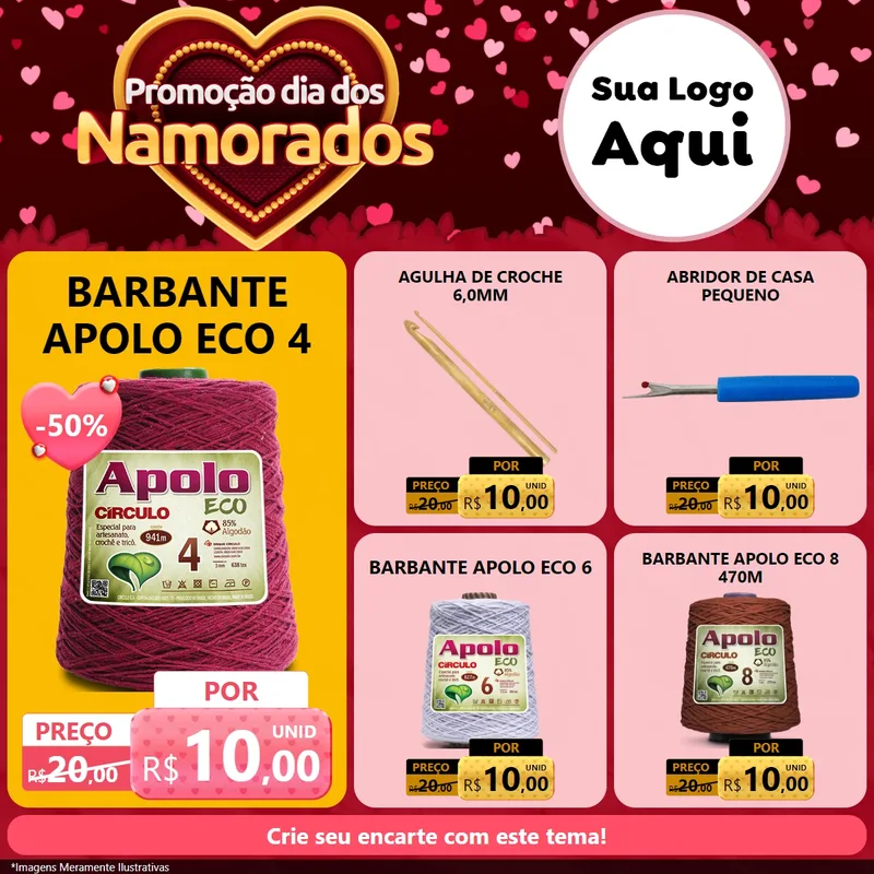 Modelo de Rede Social para Feed Facebook com o tema Promoção Dia Dos Namorados para Armarinho e Aviamentos