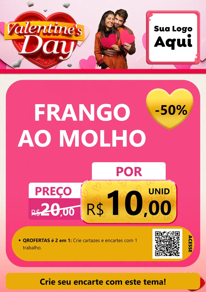 Modelo de Cartaz para Cartaz A4 Vertical com o tema Valentine's Day para Restaurante