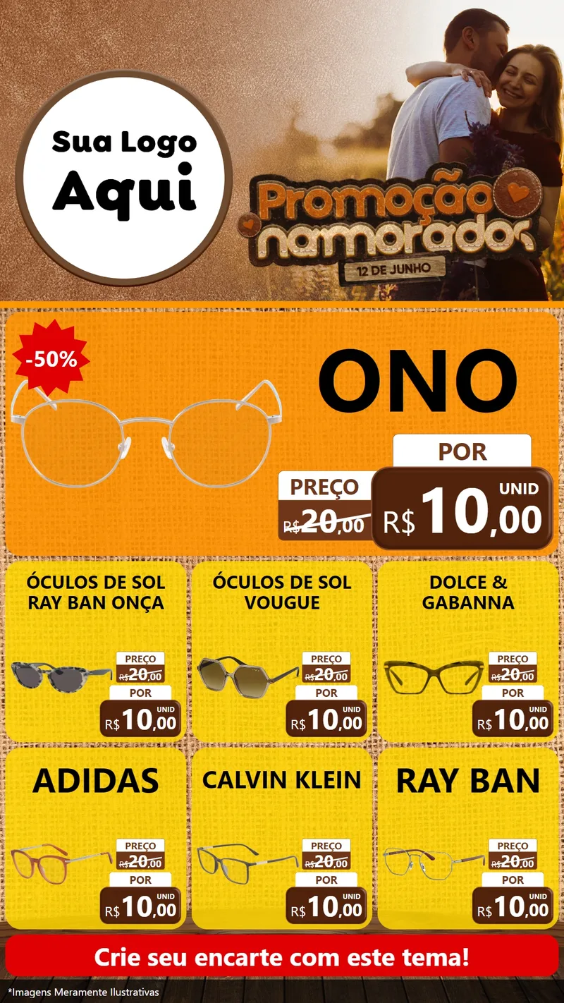 Modelo de Rede Social para Stories com o tema Promoção Namorados para Óticas