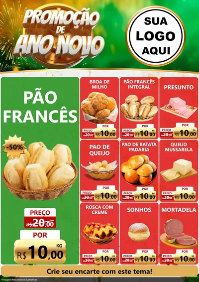 Modelo de Encarte para Encarte A4 Vertical com o tema Promoção de Ano Novo para Padaria