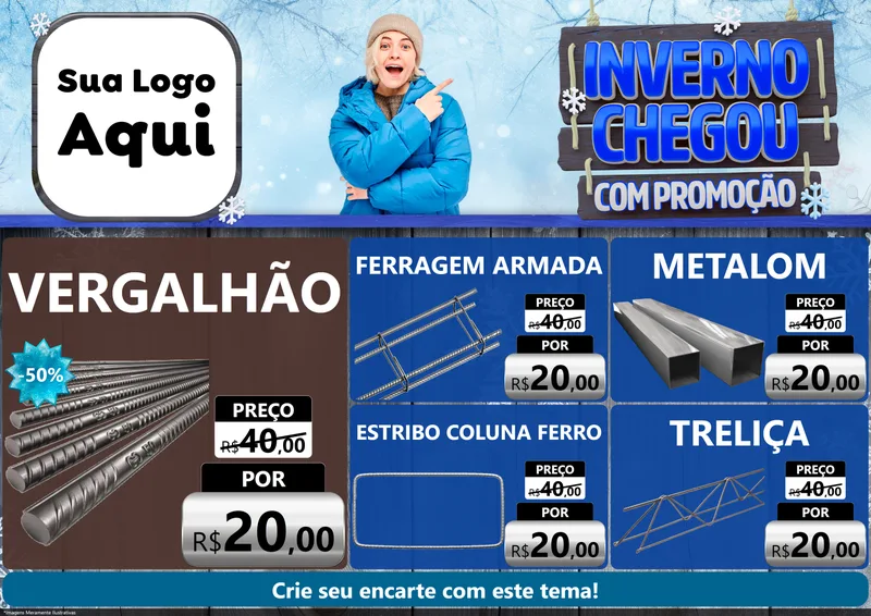 Modelo de Encarte para Encarte A4 Horizontal com o tema Inverno Chegou Com Promoção para Ferragens
