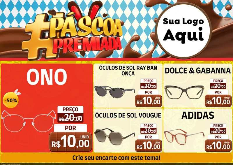 Modelo de Encarte para Encarte A4 Horizontal com o tema Páscoa Premiada para Óticas