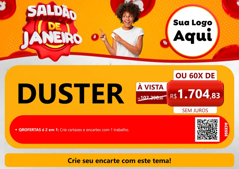 Modelo de Cartaz para Cartaz A4 Horizontal com o tema Saldão de Janeiro para Concessionaria de Carros